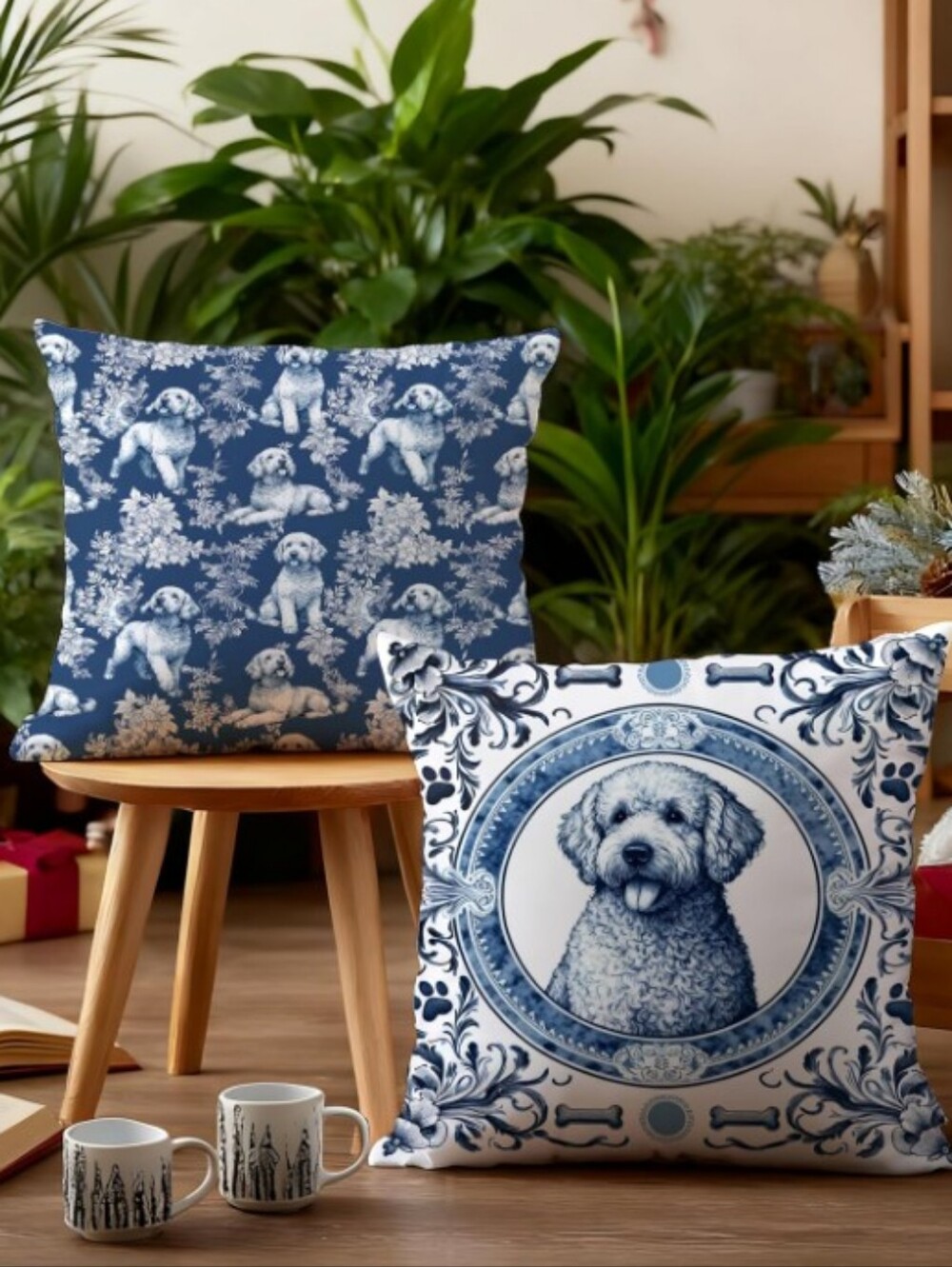 NEW! Set Of 2 Goldendoodle Toile Decorative Throw Pillow Covers 18x18